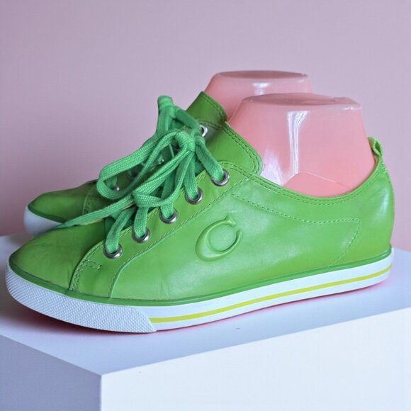 COACH LEATHERWARE (3.5 / 5.5-6   ) Lime Green Leather Lace Up Sneakers - Picture 1 of 16